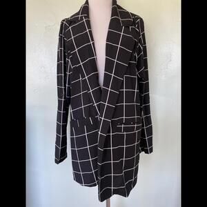 Unbranded Black White Windowpane Jacket Blazer XL 15-0036